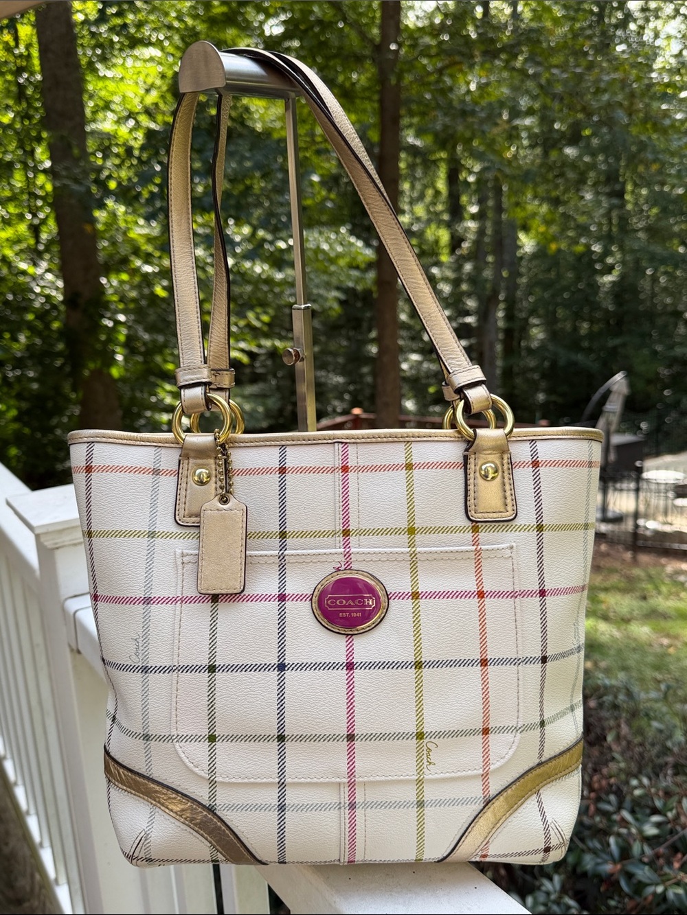 Coach Peyton Heritage Tattersall Plaid Tote Bag (Style Number F19176). GUC